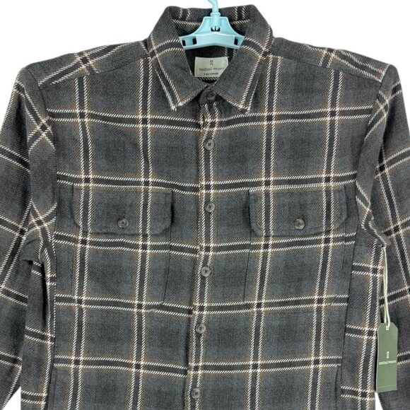 Mutual Weave Men's Long Sleeve Button Charcoal Shadow Plaid Shirt Size Small NWT - Picture 3 of 9